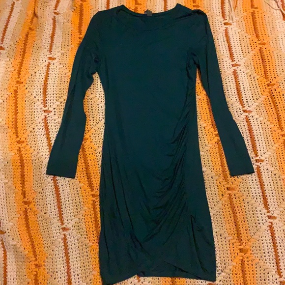 dark green long sleeve body con dress - Picture 2 of 4